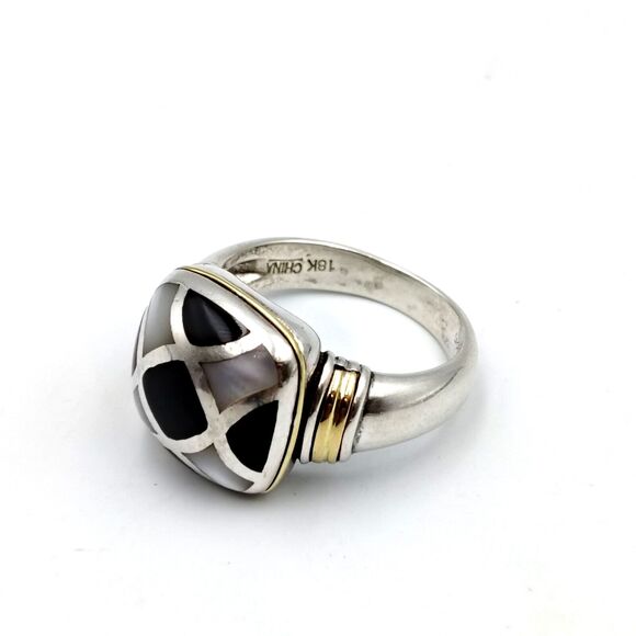 Eric Grossbardt Sterling Silver 925 18K Gold Accent Black Onyx MOP Ring Sz 9